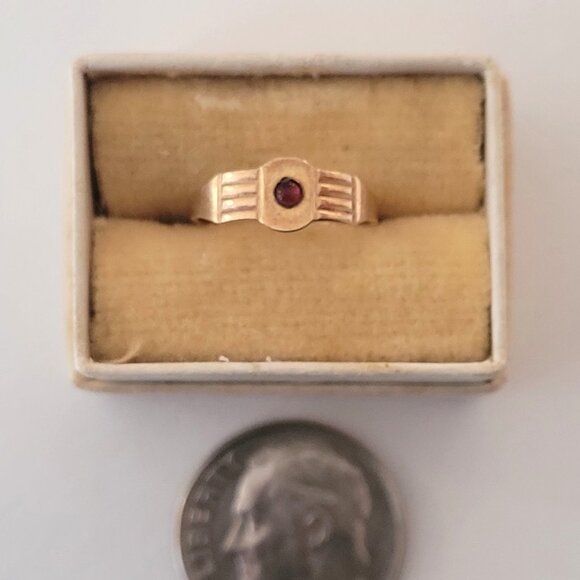 Antique Yellow Gold Ring Tiny Size 10k Ostby Barton Red Stone Baby Size - Picture 12 of 13